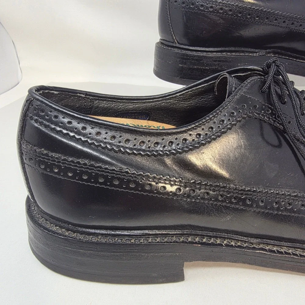 Hanover Wingtip Oxford Shoes Mens 9 D/B MasterFlex Black Leather Brogue USA Good